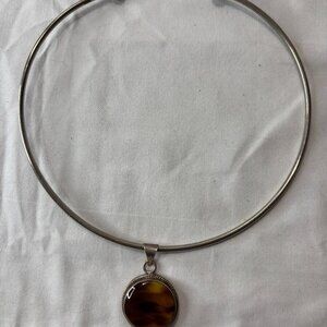 VINTAGE Sterling Silver .925 Necklace with Amber Stone